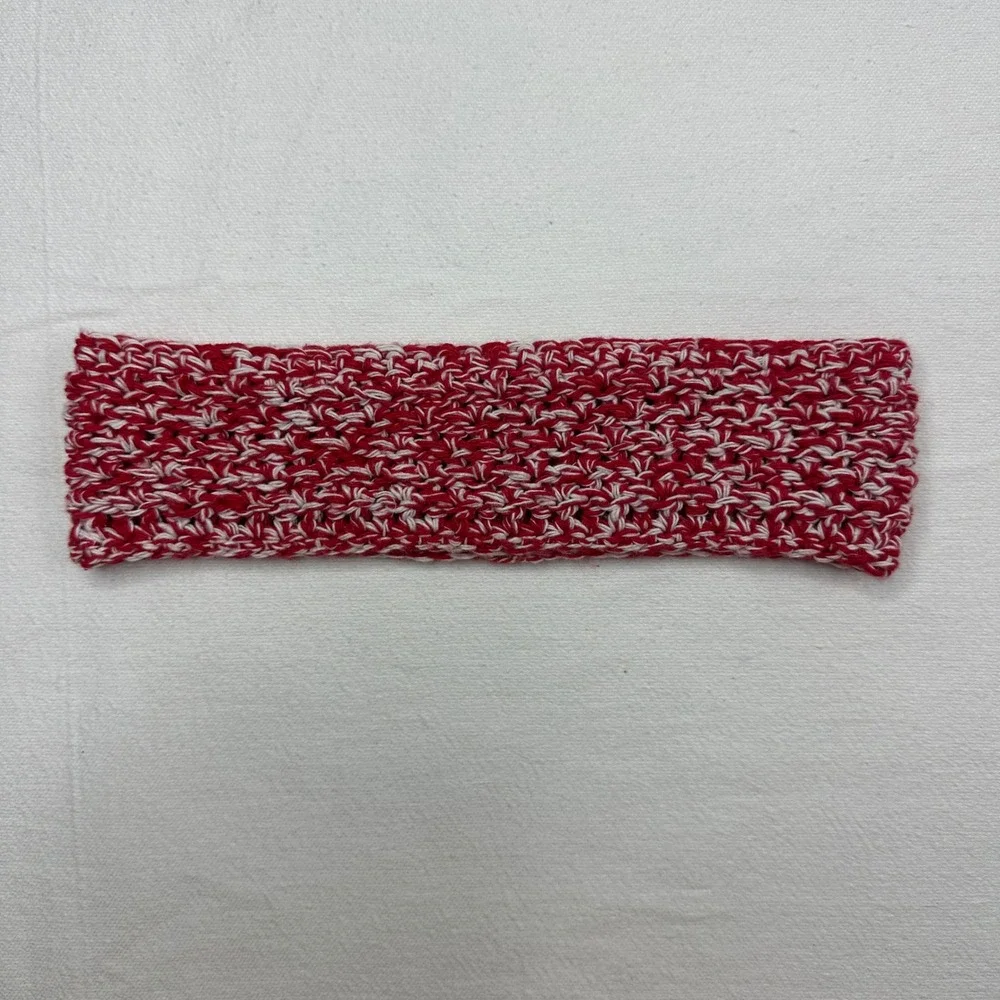 Created By Cyd Red White Marled Crochet Cotton Handmade Headband Ear Warmer NEW
